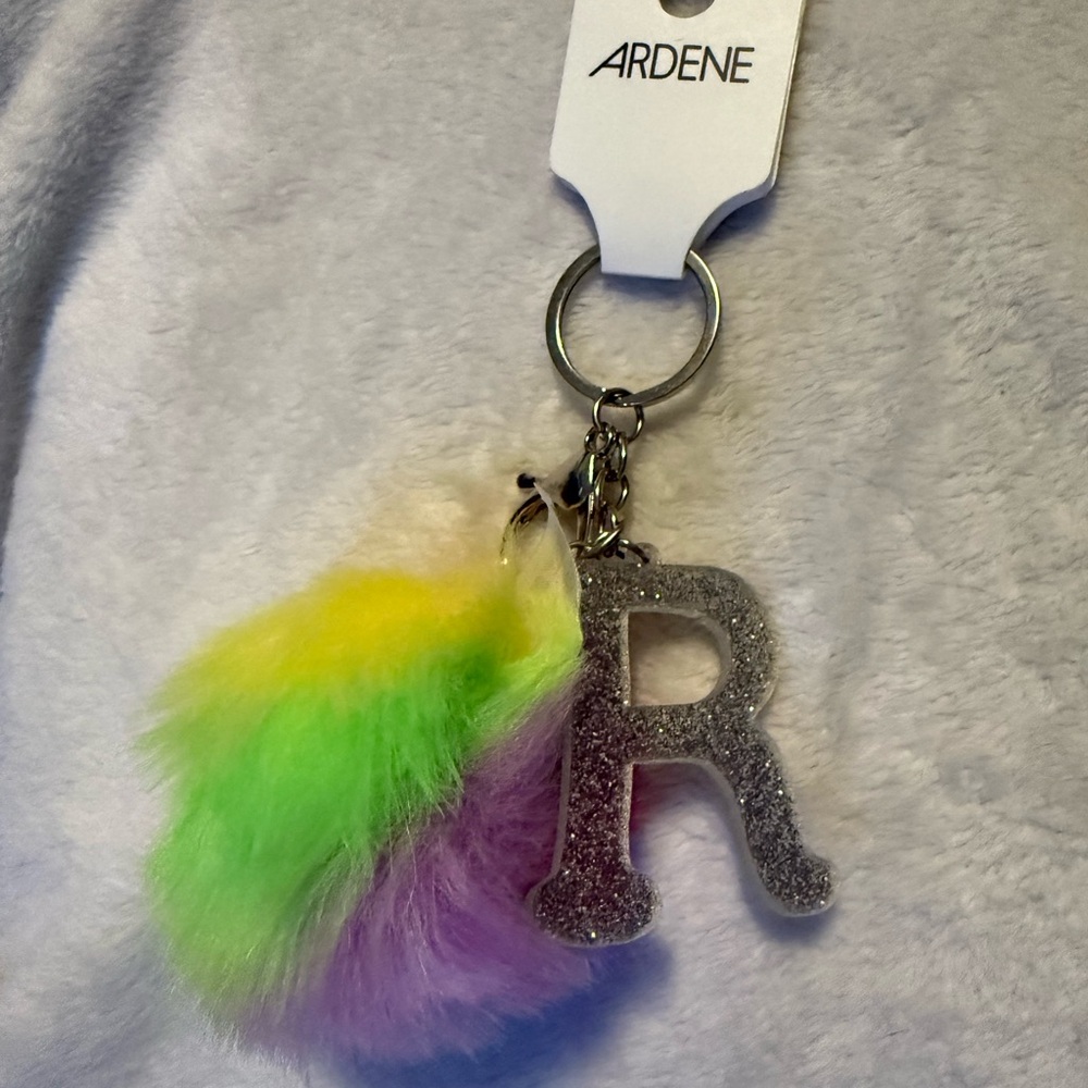 Glitter 'R' Keychain with Fluffy Pom Poms